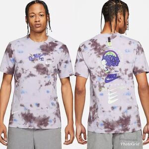 Nike Festival Tie Dye Graphic Black Print T-Shirt in Off Black and purple